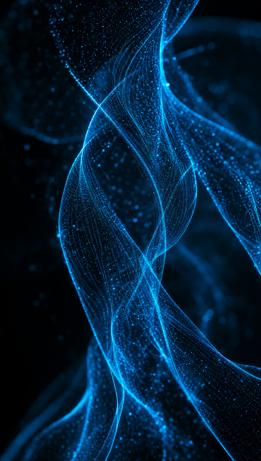 Makroaufnahme der leuchtenden Lichtfilamente eines Hologramms